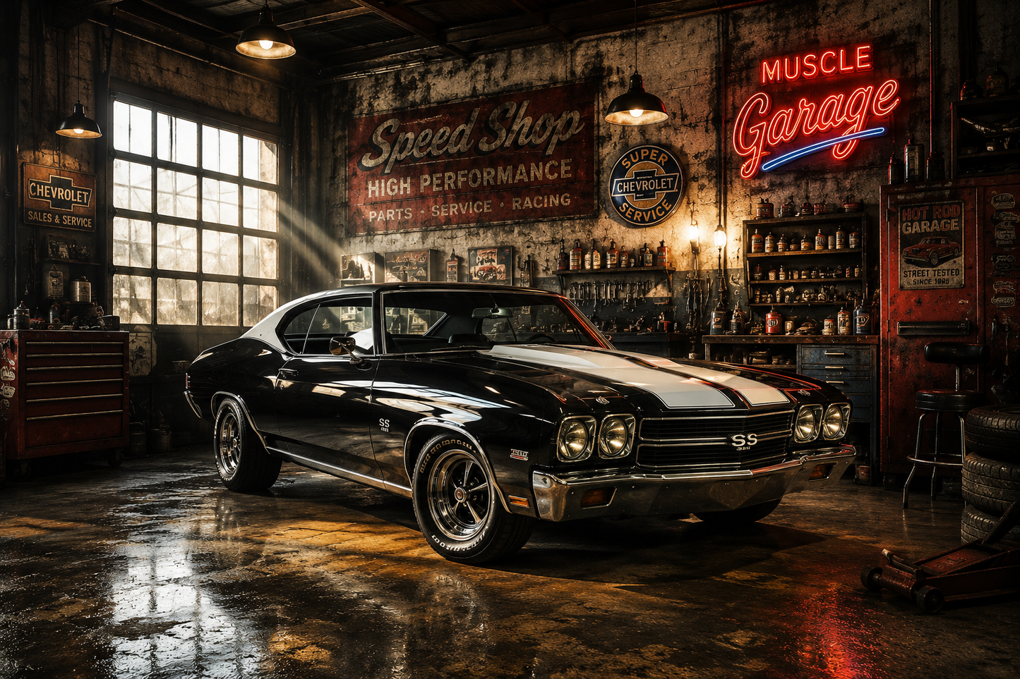 Classic Muscle Car Garage Wall Mural