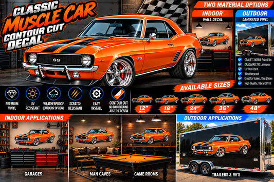 Orange Classic Muscle Car Contour Cut Decal – Indoor or Outdoor