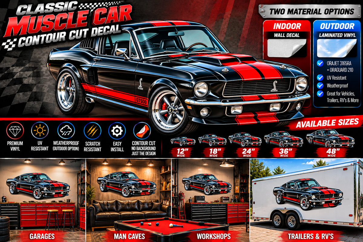 Black & Red Classic Muscle Car Contour Cut Decal – Indoor or Outdoor