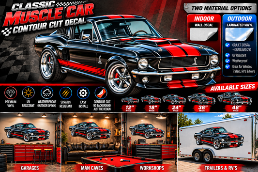 Black & Red Classic Muscle Car Contour Cut Decal – Indoor or Outdoor