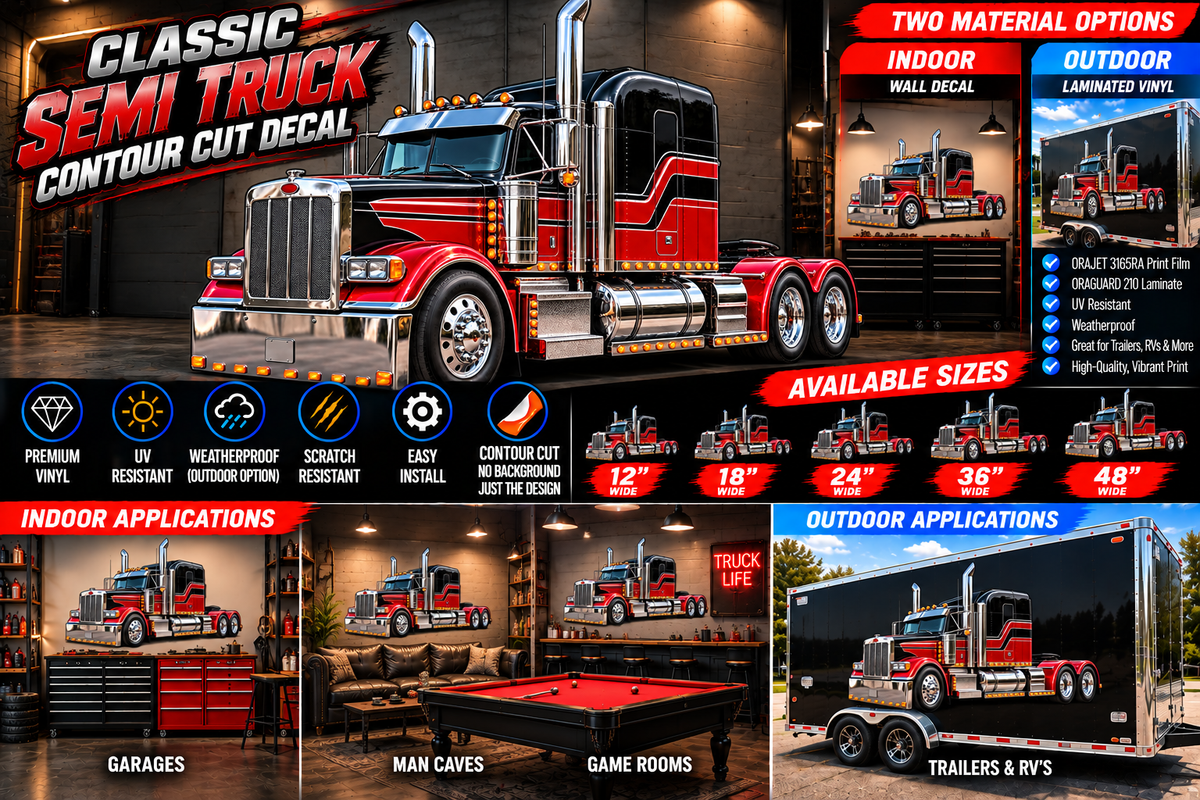 Classic Semi Truck Contour Cut Decal – Indoor or Outdoor