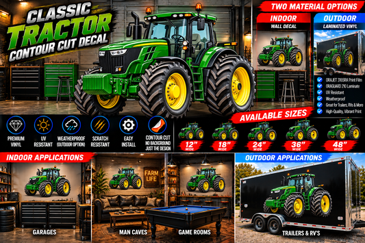 Modern Farm Tractor Contour Cut Decal – Indoor or Outdoor
