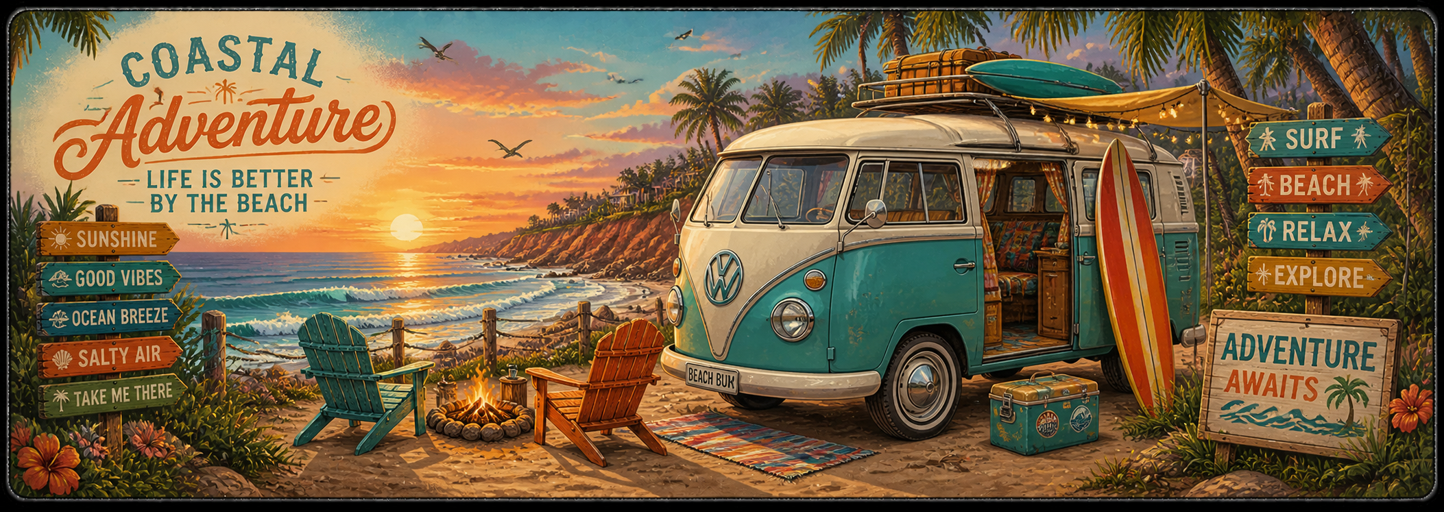 Beach Camper Coastal Adventure Desk Mat