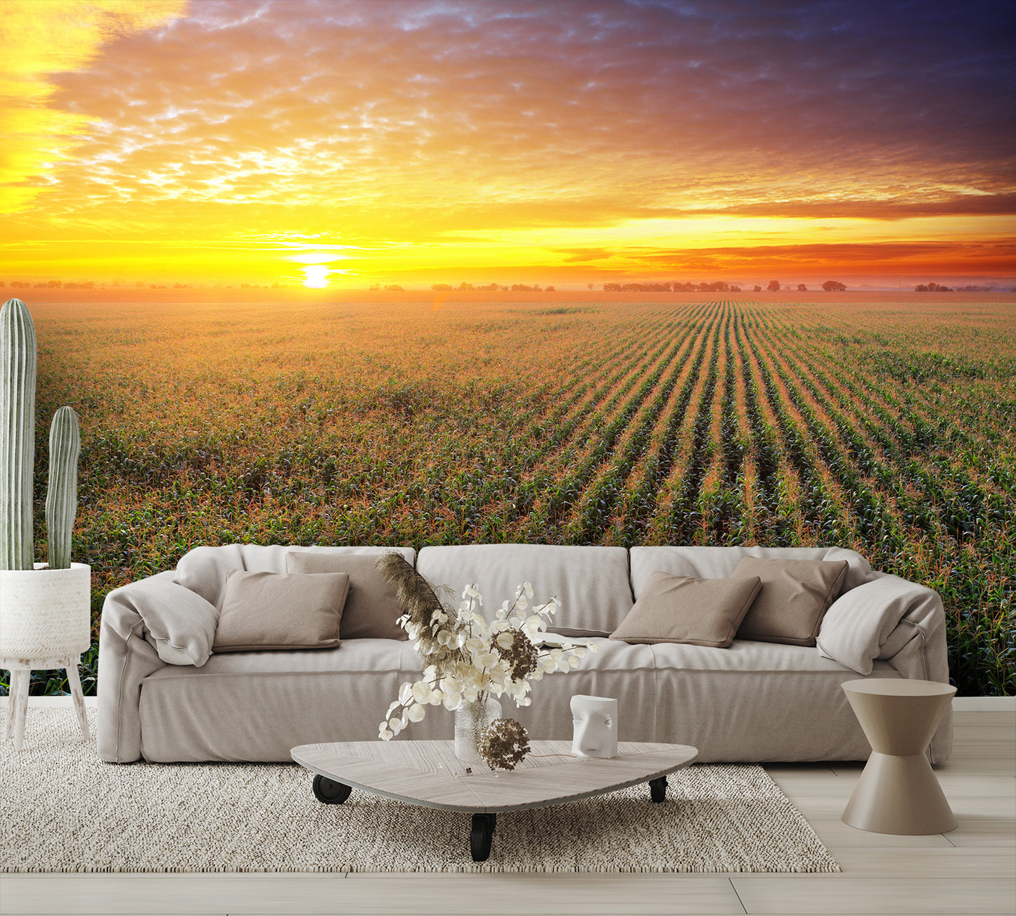 Corn wallpaper Field Aerial at Sunset Wall Mural landscape living room