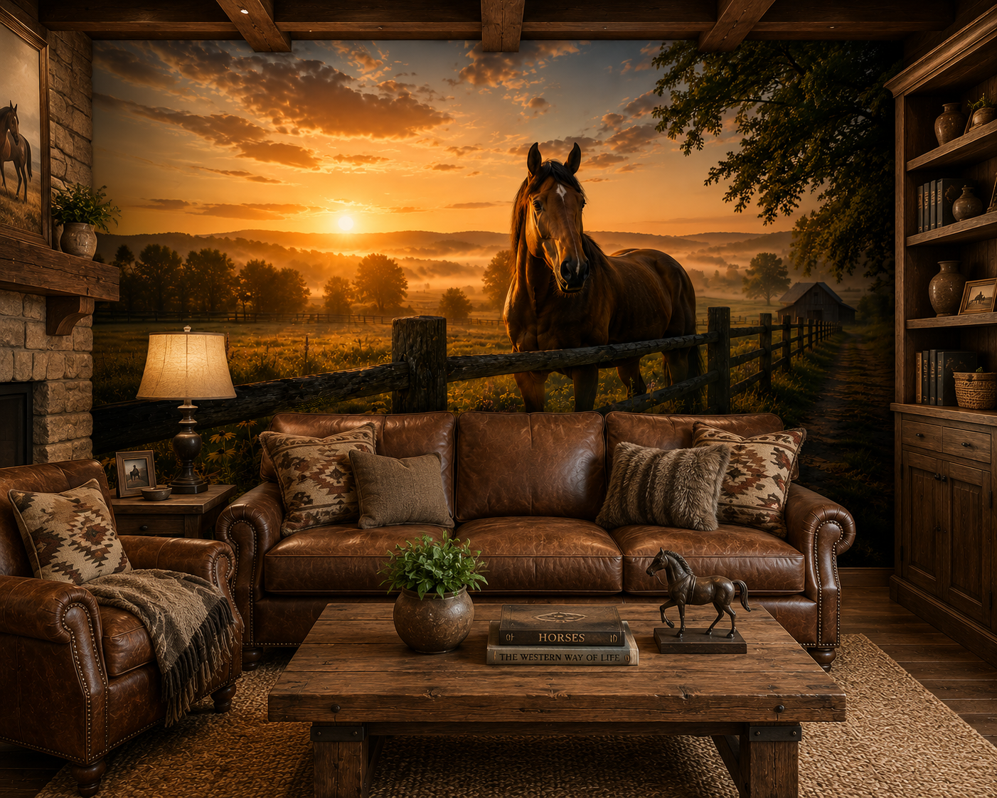 Country Fence Morning Wall Mural