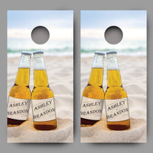 Couples Names Date Beer Bottles Beach Custom Cornhole Wraps set
