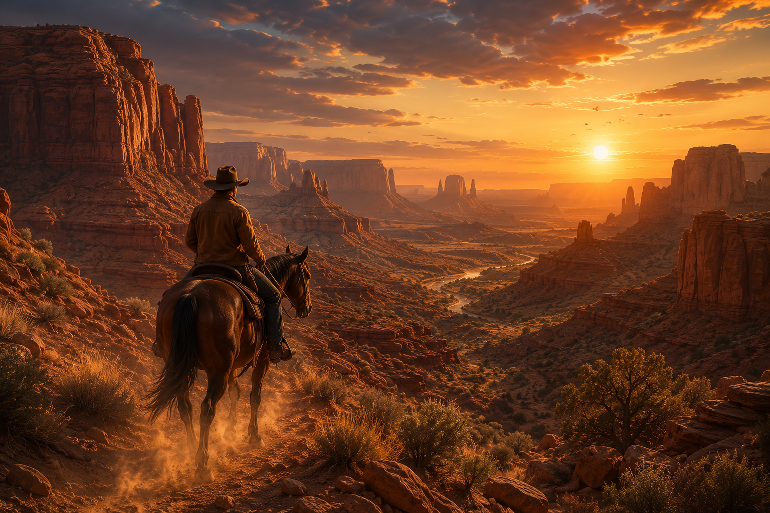 Desert Canyon Cowboy Ride Wall Mural