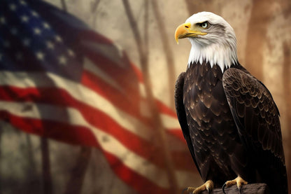 Incredible American Bald Eagle Perched by Flag Wallpaper Mural