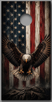 Eagle Landing Rustic American Flag Cornhole Board Decal Wrap