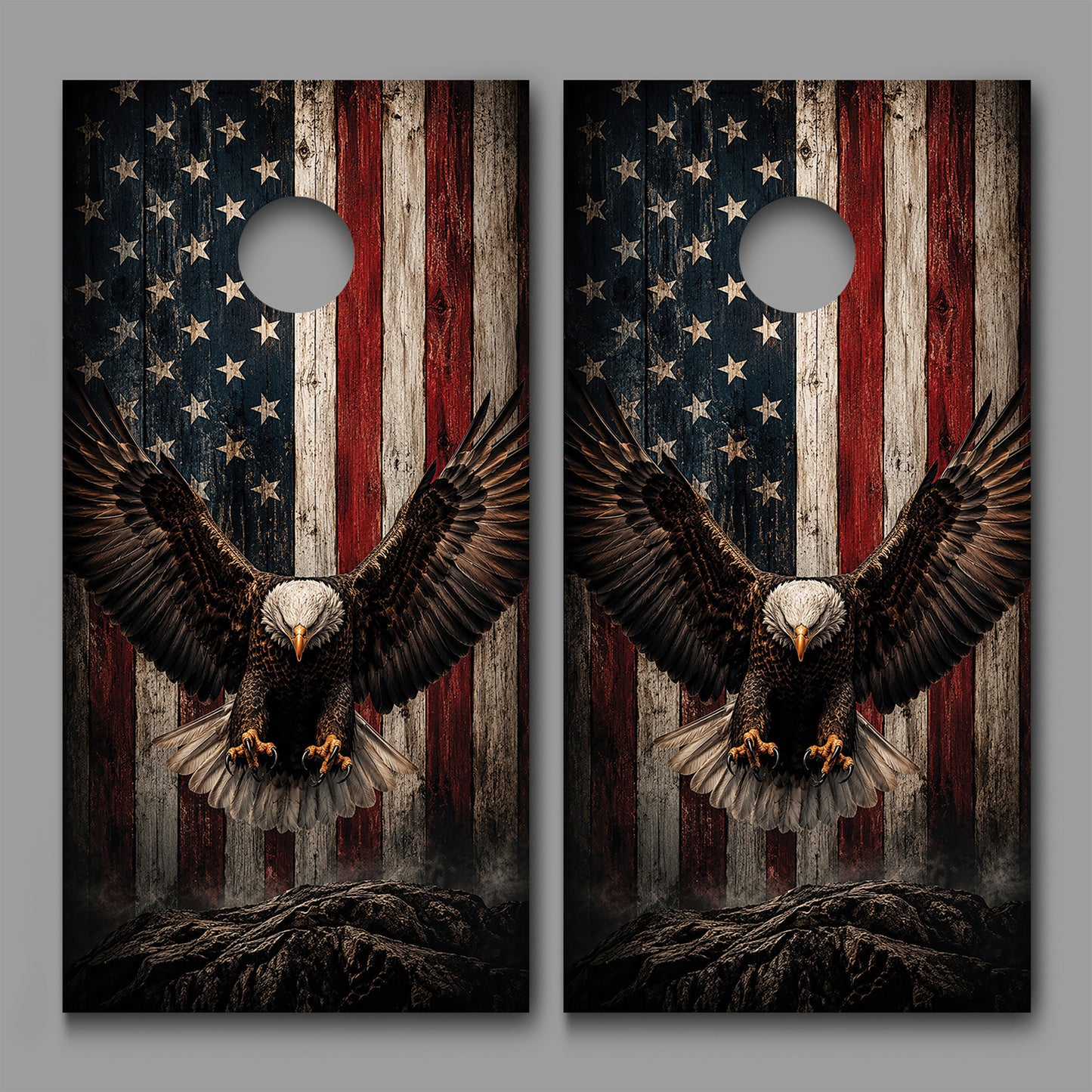 Eagle Landing Rustic American Flag Cornhole Board Decal Wrap