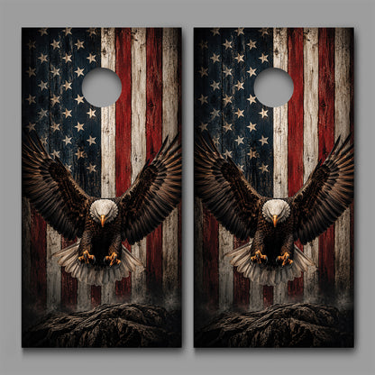 Eagle Landing Rustic American Flag Cornhole Board Decal Wrap