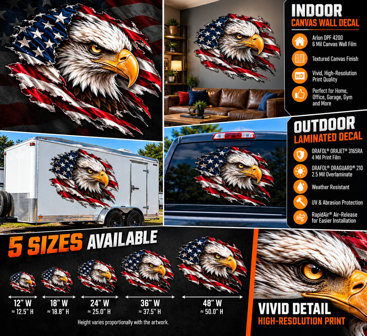Eagle Head American Flag Contour-Cut Decal