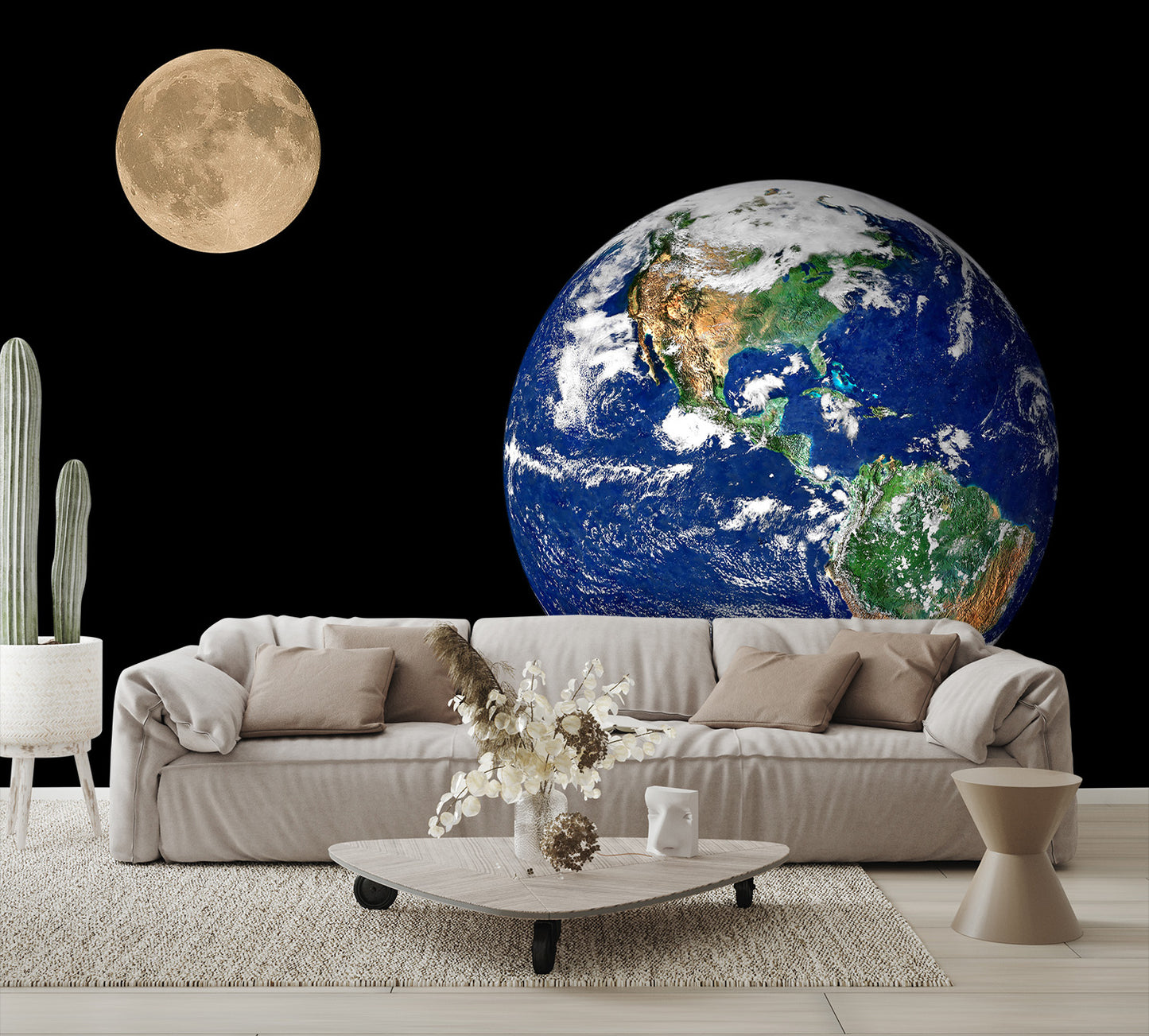 Earth Wallpaper and Moon Wall Mural Outer Space Large living room