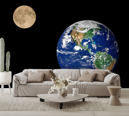 Earth Wallpaper and Moon Wall Mural Outer Space Large living room