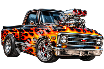 Flame Muscle Truck Contour Cut Decal – Indoor or Outdoor