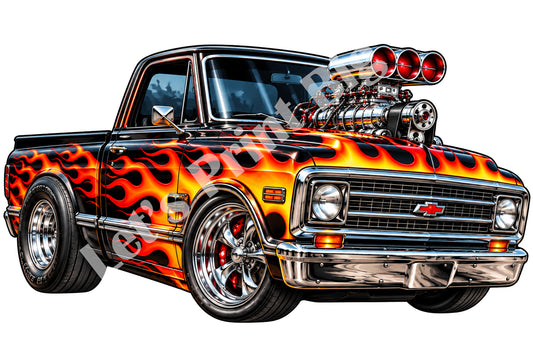 Flame Muscle Truck Contour Cut Decal – Indoor or Outdoor