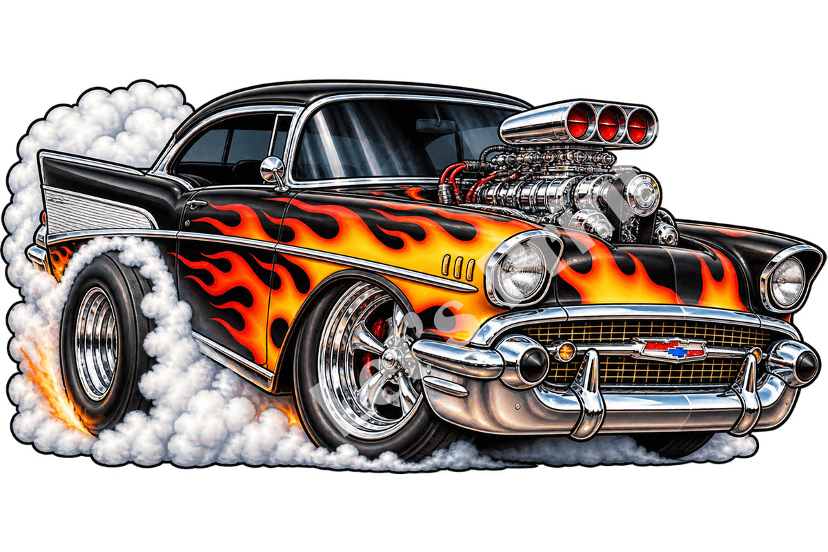 Hot Rod Burnout 1957 Chevy Contour Cut Decal – Indoor or Outdoor