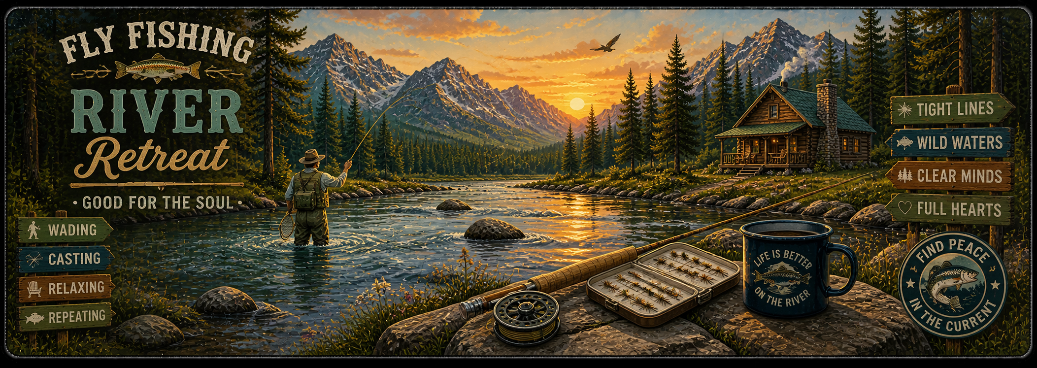 Fly Fishing River Retreat Desk Mat