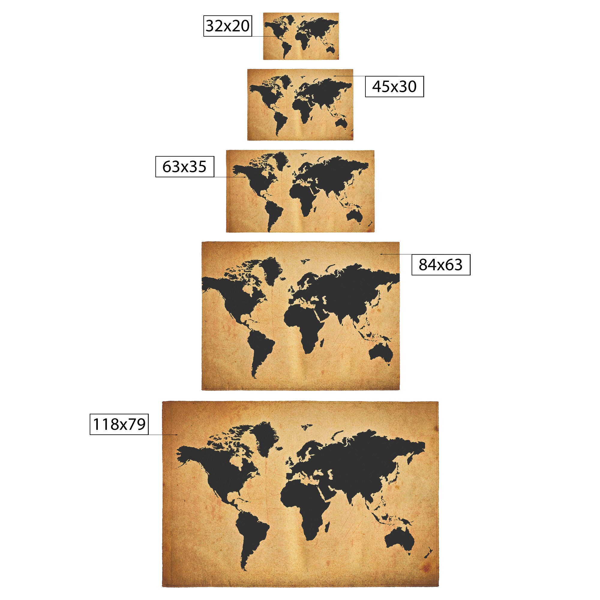 Grunge World Map Rug 5 Sizes