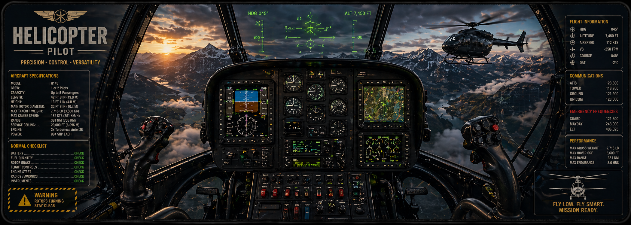 Helicopter Pilot Control Panel Desk Mat