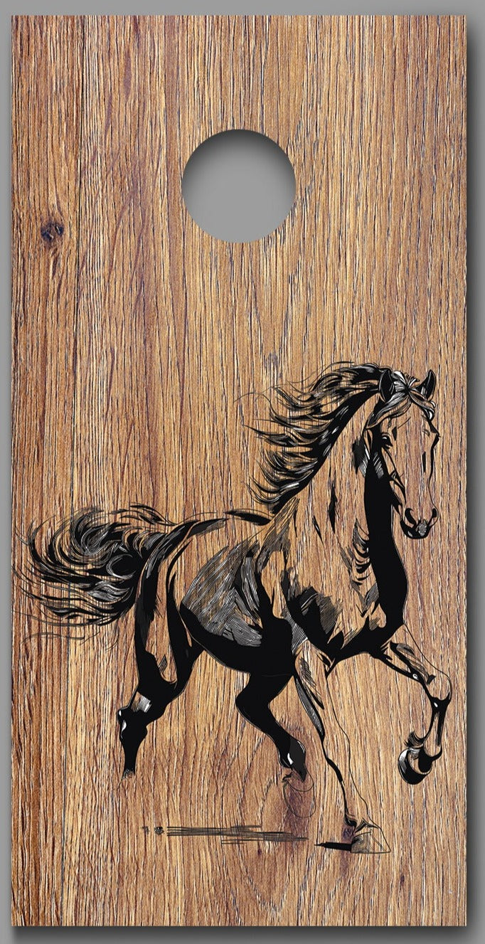 Horse Running Abstract on Wood Design Corn Hole Board Decal Wrap