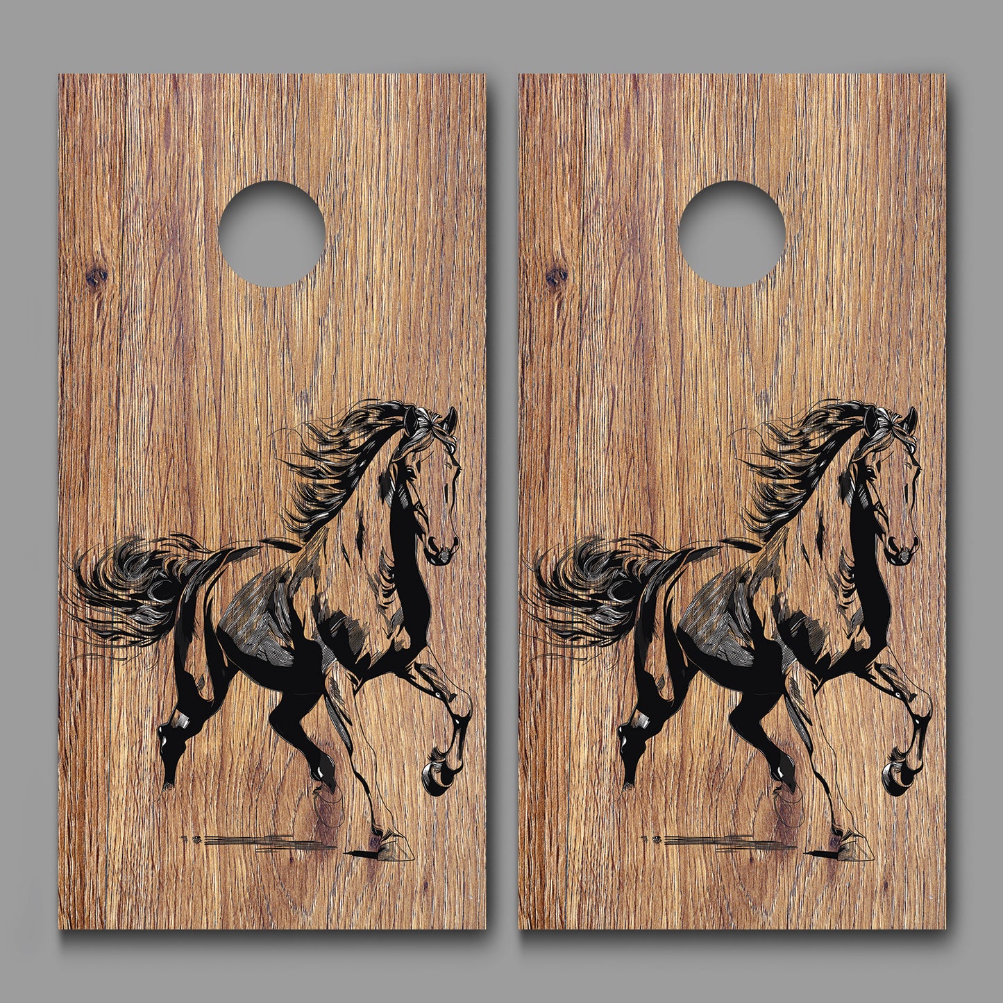Horse Running Abstract on Wood Design Corn Hole Board Decal Wrap