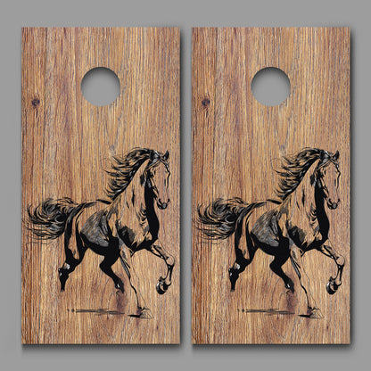 Horse Running Abstract on Wood Design Corn Hole Board Decal Wrap