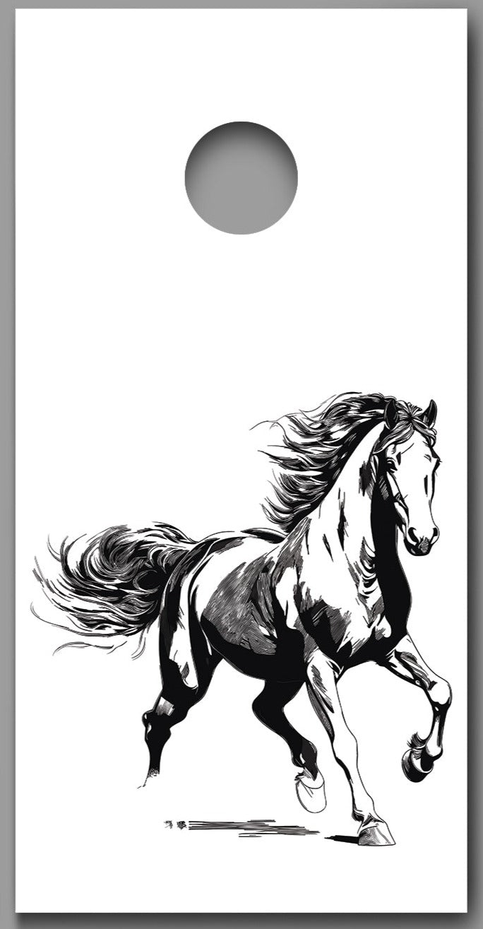 Horse Running Abstract on White Design Corn Hole Board Decal Wrap