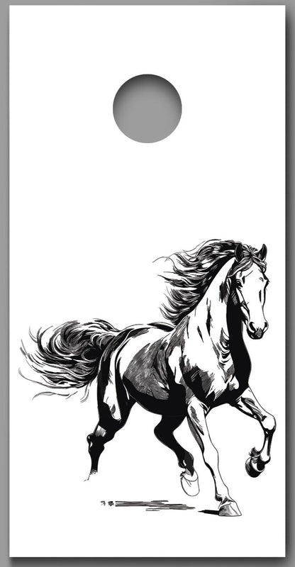 Horse Running Abstract on White Design Corn Hole Board Decal Wrap