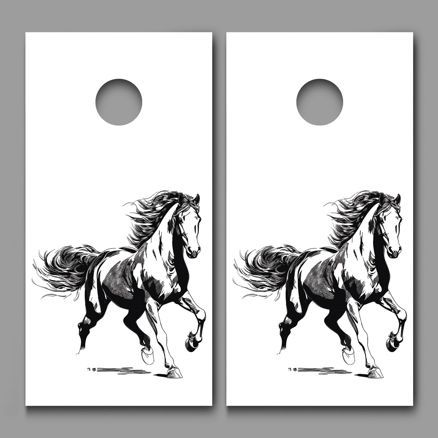 Horse Running Abstract on White Design Corn Hole Board Decal Wrap