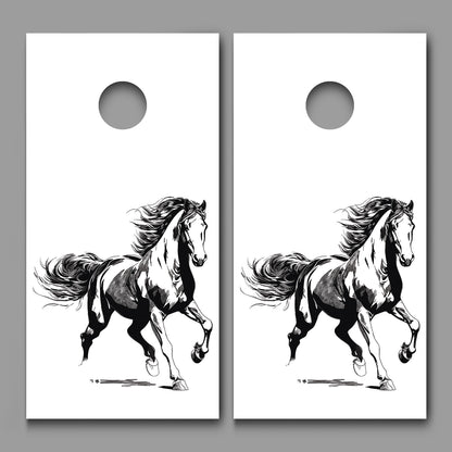 Horse Running Abstract on White Design Corn Hole Board Decal Wrap