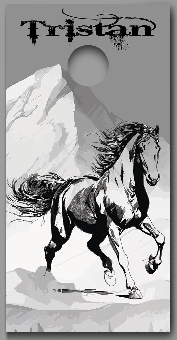 Horse Running Mountains Abstract design Customized With Your Last Name Corn Hole Wrap
