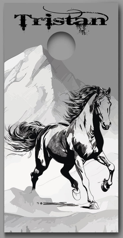 Horse Running Mountains Abstract design Customized With Your Last Name Corn Hole Wrap