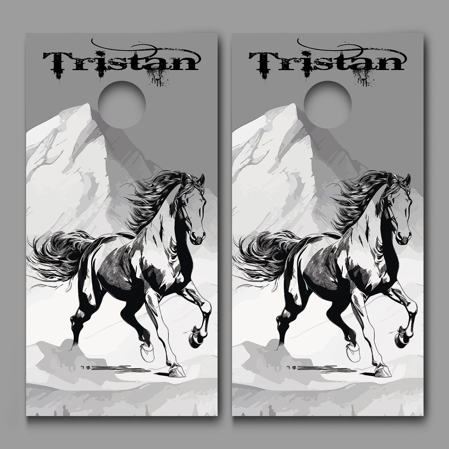 Horse Running Mountains Abstract design Customized With Your Last Name Corn Hole Wrap
