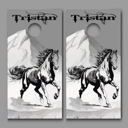 Horse Running Mountains Abstract design Customized With Your Last Name Corn Hole Wrap