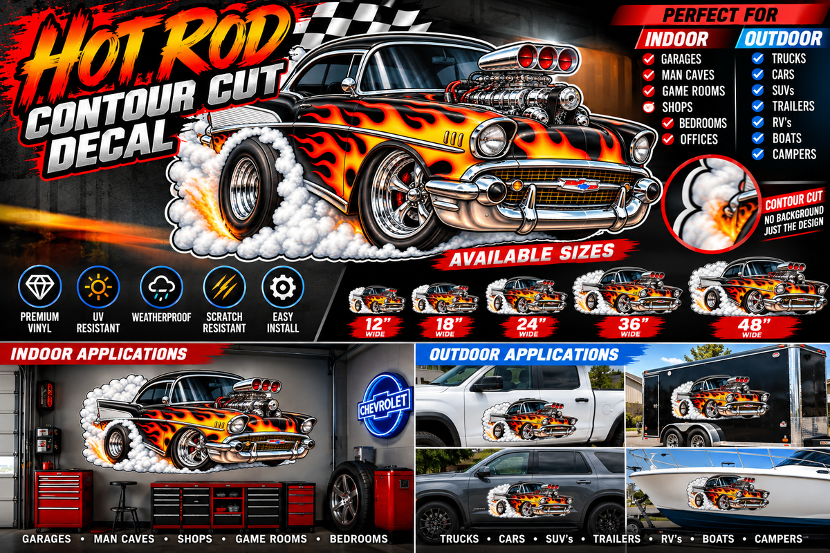 Hot Rod Burnout 1957 Chevy Contour Cut Decal – Indoor or Outdoor