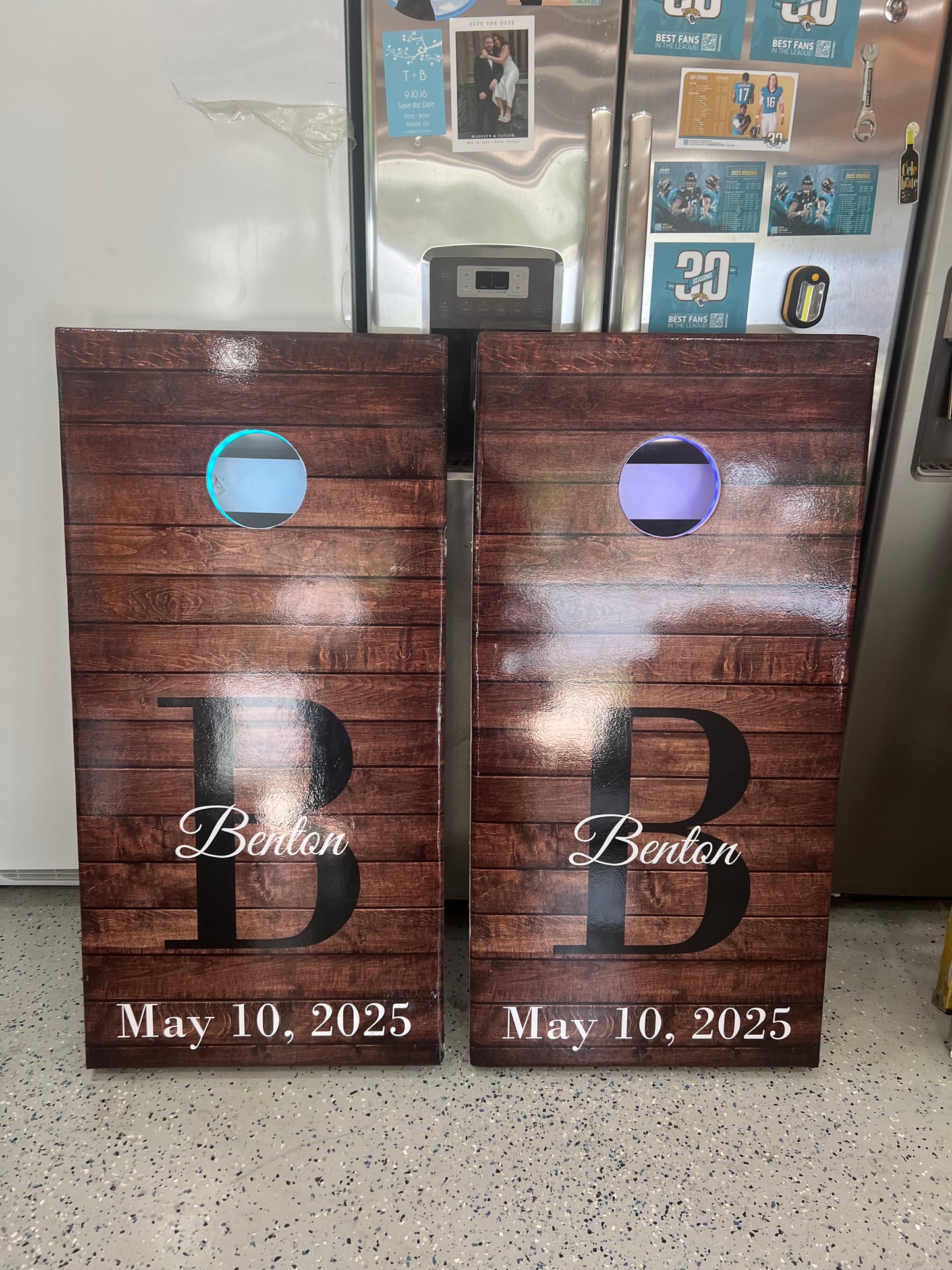 Custom Name and Date on Wood Cornhole Board Decal Wraps
