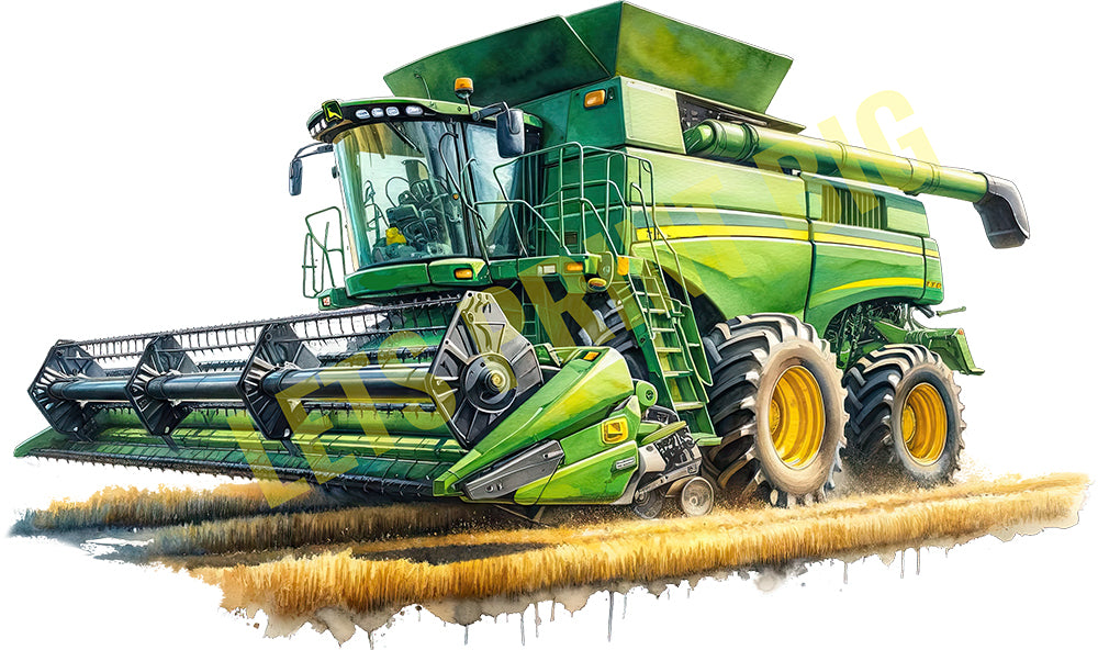Green Classic Combine Harvesting Wall Art contour cut decal