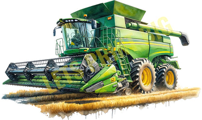 Green Classic Combine Harvesting Wall Art contour cut decal