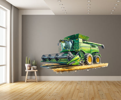 Green Classic Combine Harvesting Wall Art contour cut decal