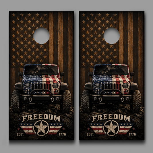 Jeep American Flag Burnt Wood Design Corn hole Decal Wraps