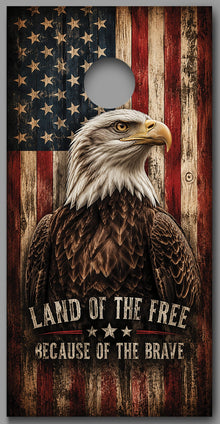 Land of the Free Because of the Brave Eagle American Flag Cornhole Board Decal Wrap