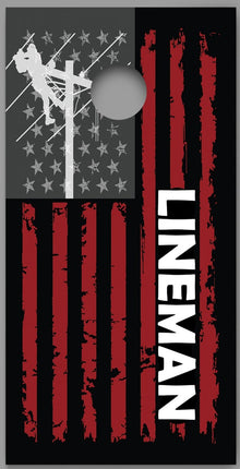 Lineman Red Stripes American Flag Gray Stars Corn Hole Board Decal Wrap