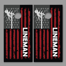 Lineman Red Stripes American Flag Gray Stars Corn Hole Board Decal Wrap