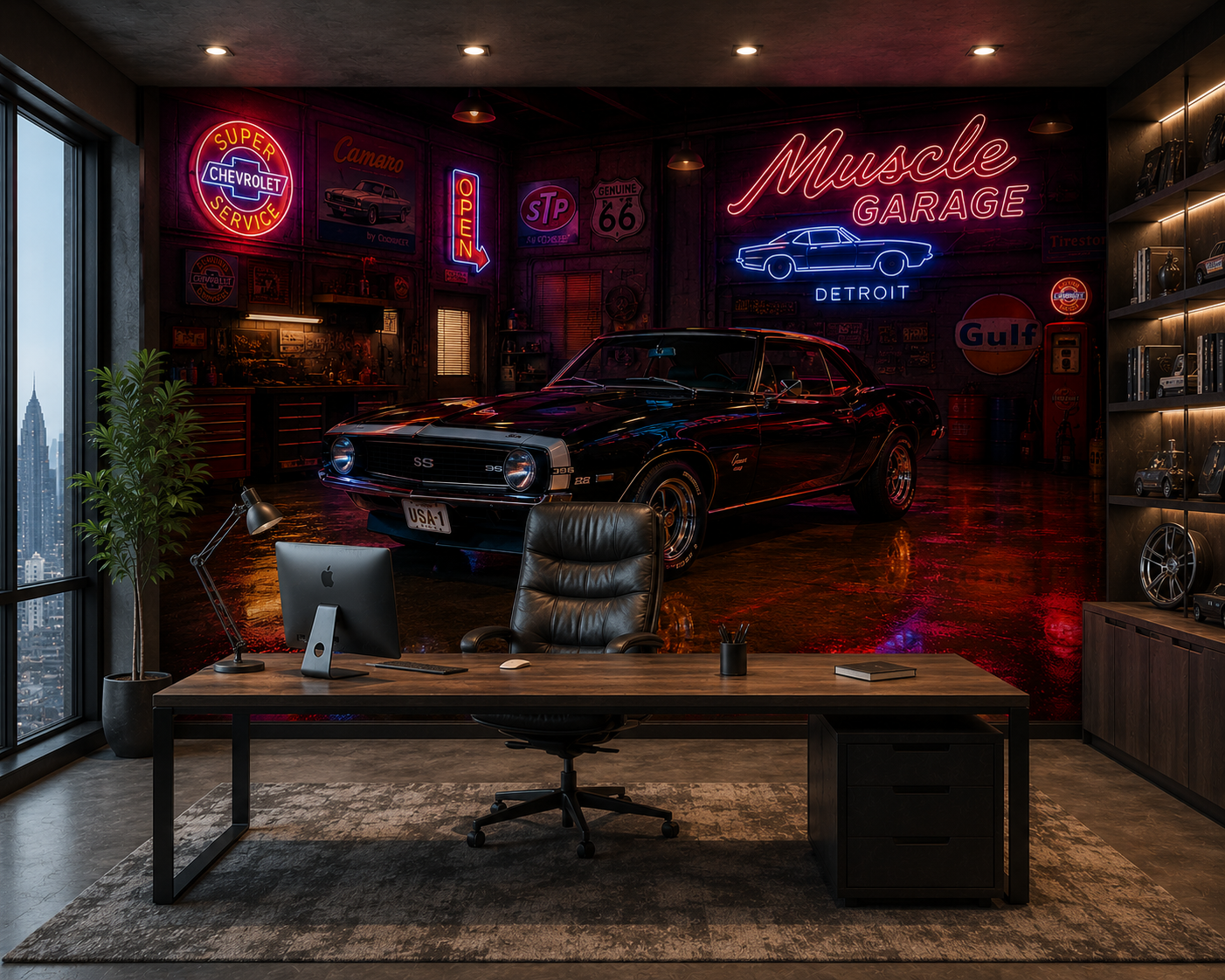 Retro Neon Muscle Garage Wall Mural