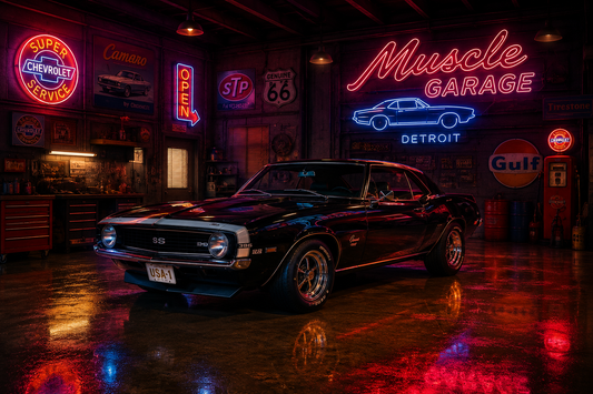 Retro Neon Muscle Garage Wall Mural