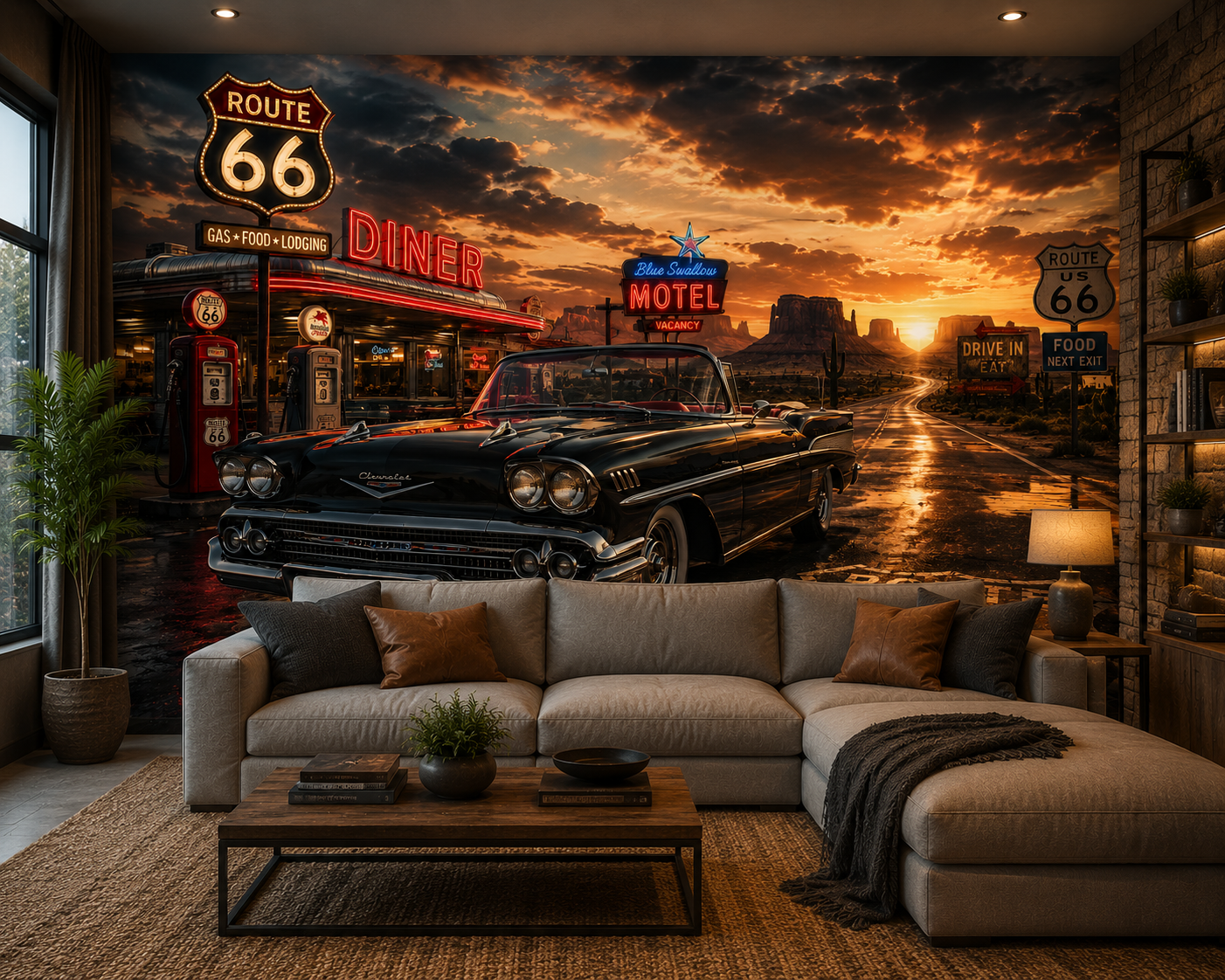 Route 66 Chrome Legends Wall Mural