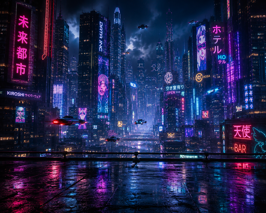 Futuristic Cyberpunk Skyline Wall Mural