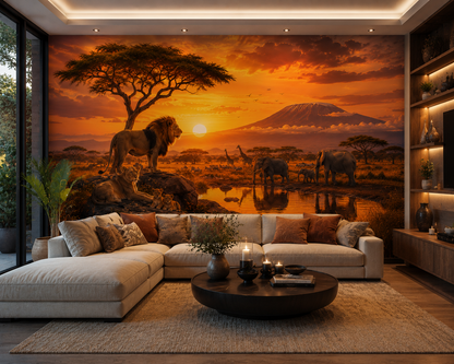 Wild Safari Sunset Wall Mural