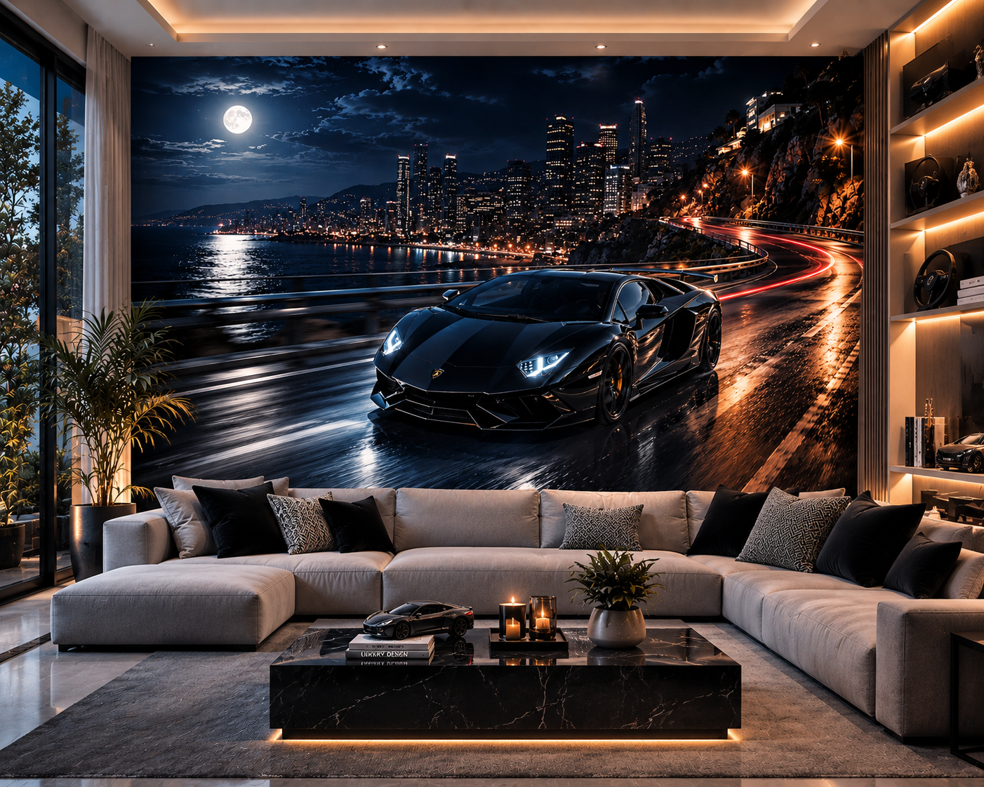Luxury Supercar Night Drive Wall Mural